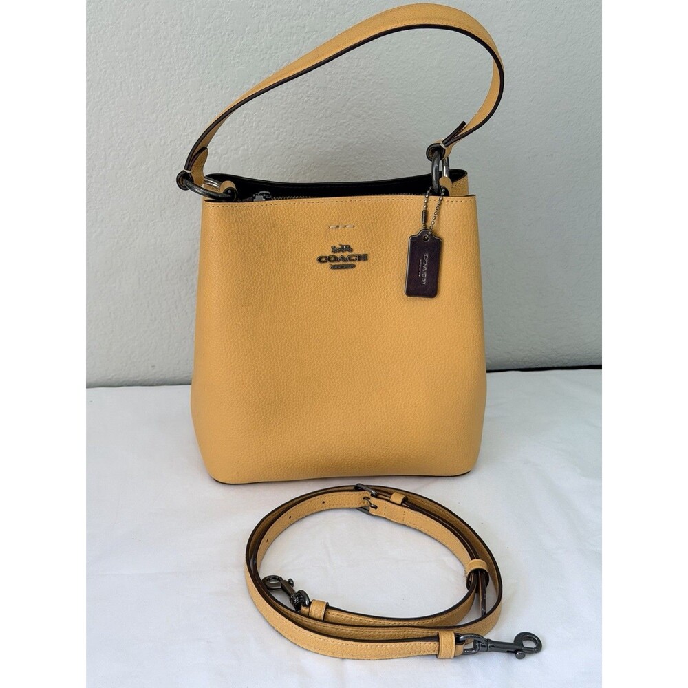 Coach Small Town Bucket Bag Mustard Yellow Pebble Leather Crossbody Shoulder - Picture 6 of 6